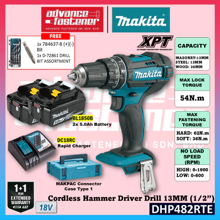 MAKITA DHP482RTE / DHP482RFE / DHP482Z 18V Cordless Hammer Driver Drill 13MM (1/2