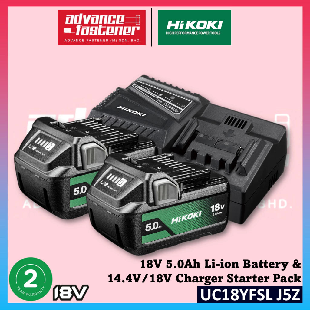HiKOKI UC18YFSL J5Z BSL1850MAF 18V 5.0Ah Li-ion Battery & UC18YFSL 14.4V/18V Charger Starter Pack
