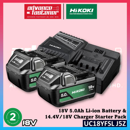 HiKOKI UC18YFSL J5Z BSL1850MAF 18V 5.0Ah Li-ion Battery & UC18YFSL 14.4V/18V Charger Starter Pack