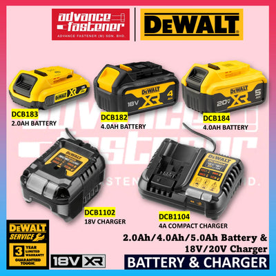 DEWALT 18V / 20V BATTERY & CHARGER 2.0AH /4.0AH ( DCB1102 DCB1104 DCB183 DCB182 )