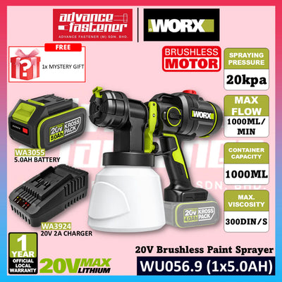 WORX WU056.9 20V Cordless Brushless Paint Sprayer (Only Suitable Water-Based Paint)