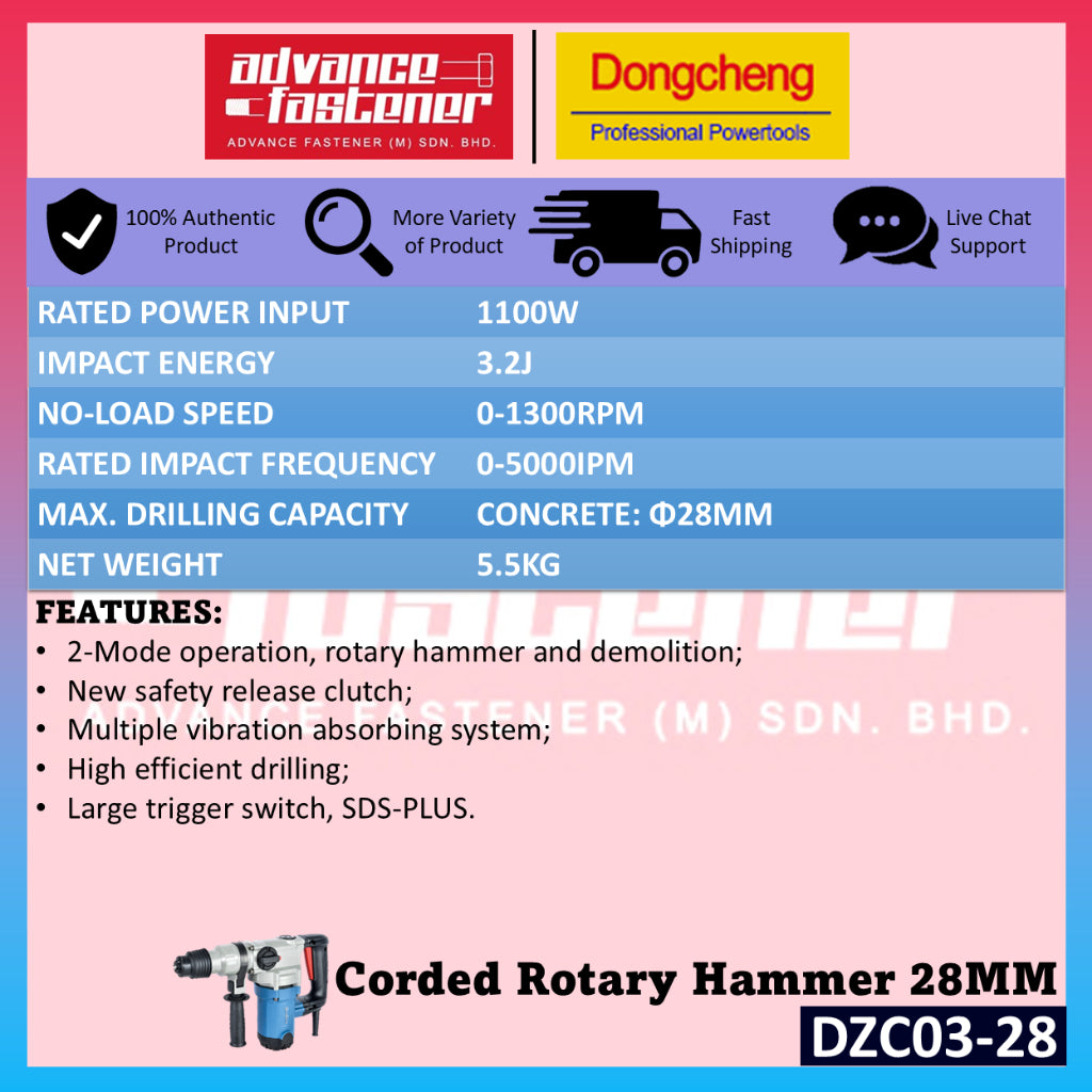 DZC03-28 Corded Electric Rotary Hammer 28MM Included: