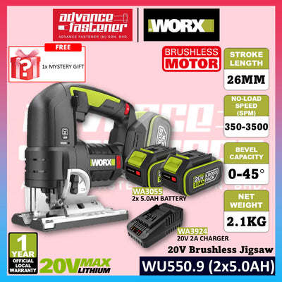 WORX WU550.9 20V Cordless Brushless Jigsaw 26MM