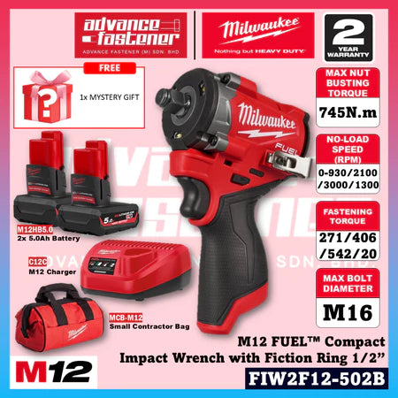 Milwaukee FIW2F12-251B / FIW2F12-0 M12 FUEL™ Compact Impact Wrench with Friction Ring 1/2