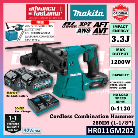 MAKITA HR011GM202 / HR011GZ 40Vmax Cordless 3-Modes Combination Hammer 28MM (1-1/8")