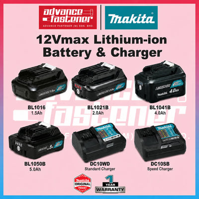 MAKITA BL1016 / BL1021B / BL1041B / BL1050B 1.5AH / 2.0AH / 4.0AH / 5.0AH 12Vmax CXT LITHIUM-ION Battery & Charger Combo