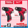 Milwaukee M12 ULTRA GO Brushless Combo Set / BLPDRC M12 Percussion Drill / BLIDRC M12 Impact Driver