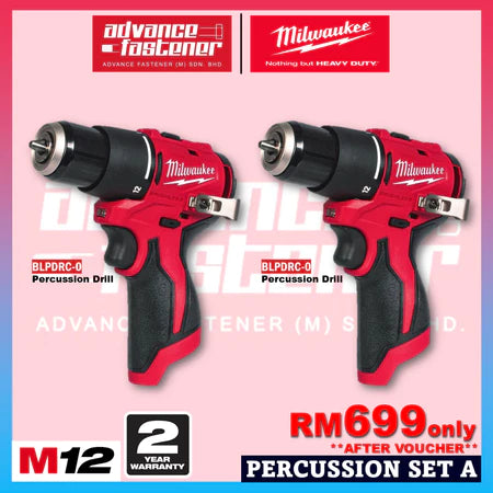 Milwaukee M12 ULTRA GO Brushless Combo Set / BLPDRC M12 Percussion Drill / BLIDRC M12 Impact Driver