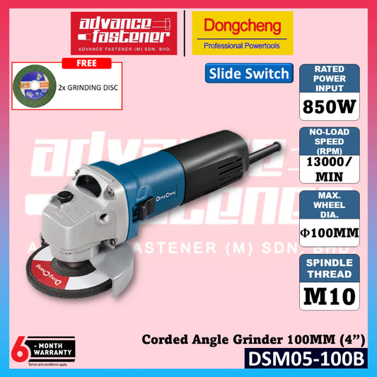 DONG CHENG DSM05-100B Corded Angle Grinder 100MM (4") 850W | Slide Switch