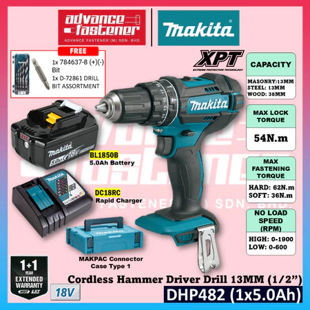 MAKITA DHP482RTE / DHP482RFE / DHP482Z 18V Cordless Hammer Driver Drill 13MM (1/2")