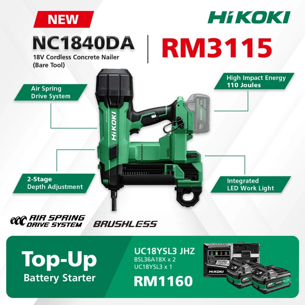 HiKOKI NC1840DA 18V Cordless Concrete Nailer 40MM