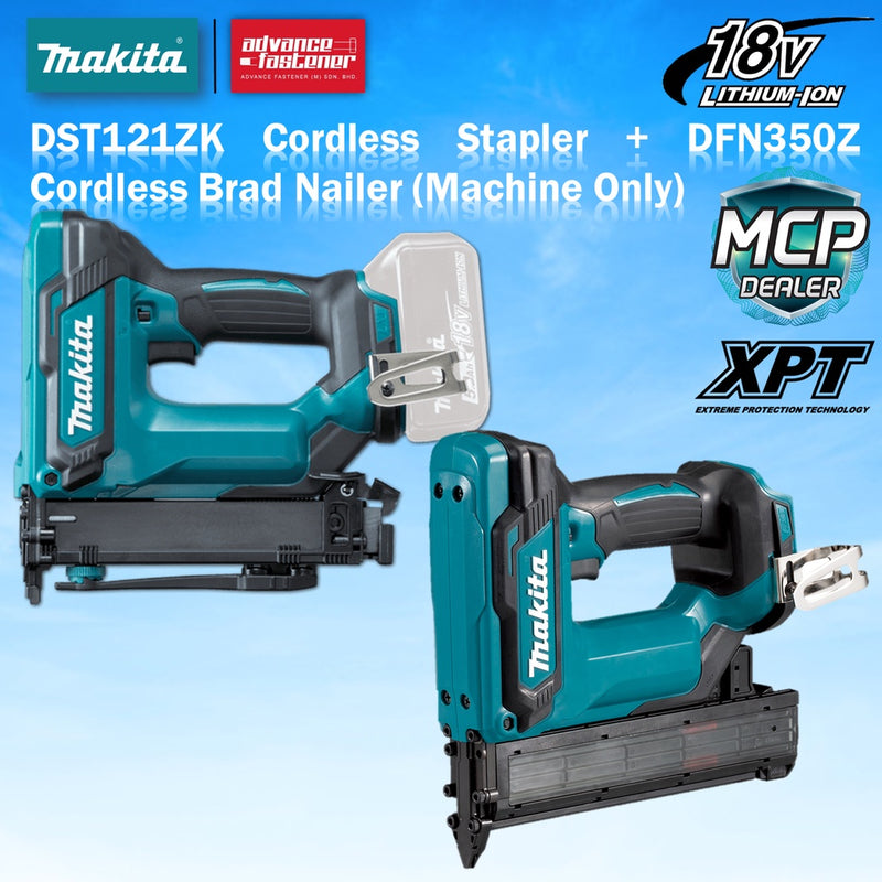 Makita 18V DFN350Z Cordless Brad Nailer + DST121ZK Cordless Stapler (Machine Only)